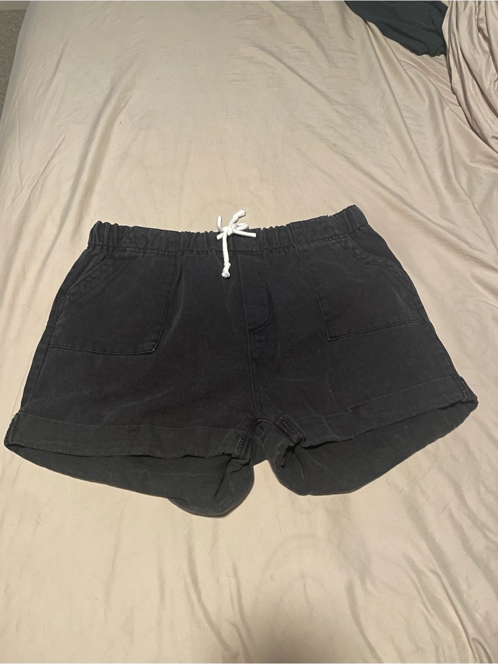 Women's Black Athletic Drawstring Shorts with Front Pockets